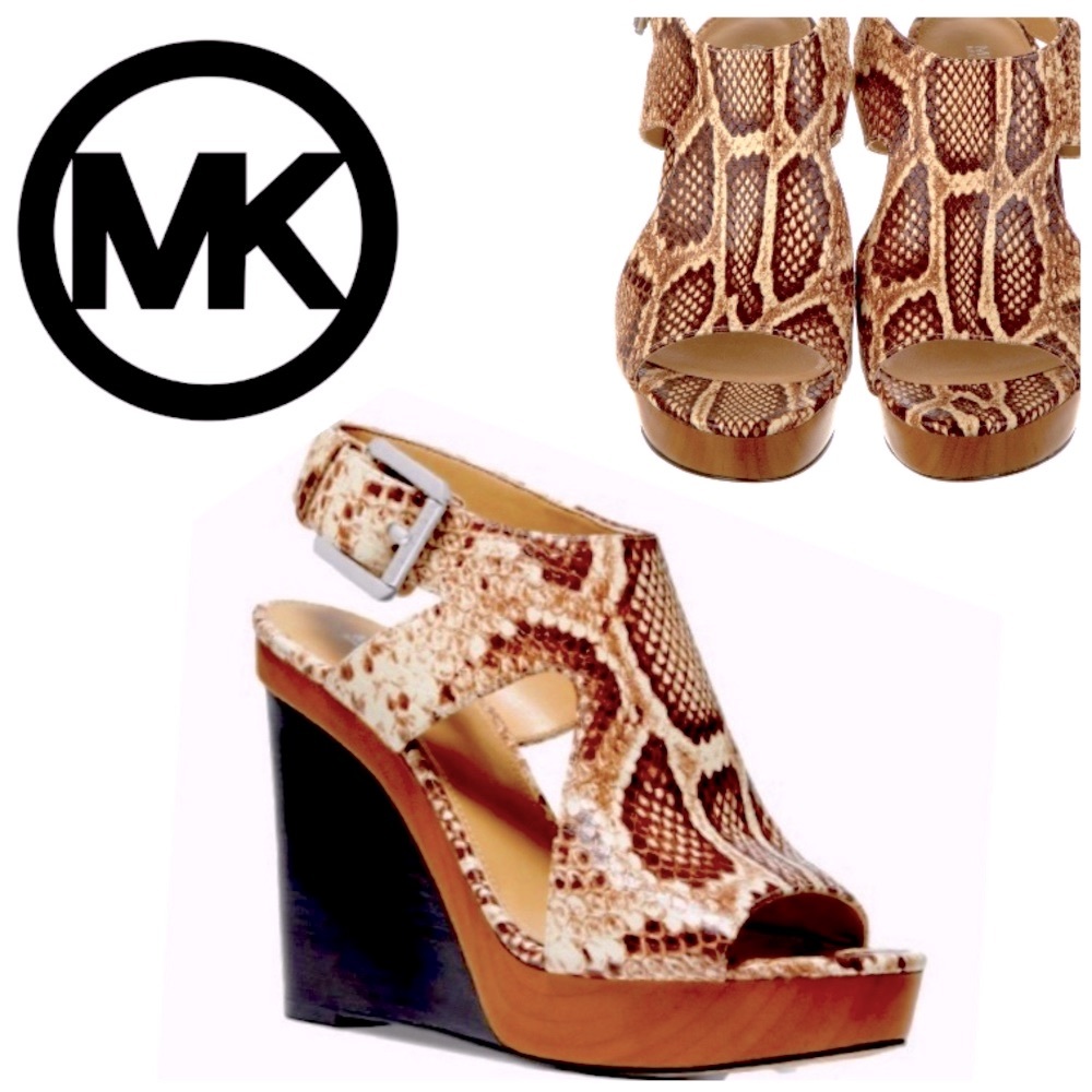 Michael Michael Kors JOSEPHINE WEDGES WOMENS LEATHER SNAKE PRINT Sz 7.5